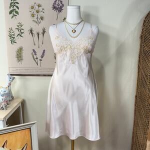 Y2k Satin Beaded Embroidered Tie Back Slip Dress Coquette Dolly Romantic Femme L